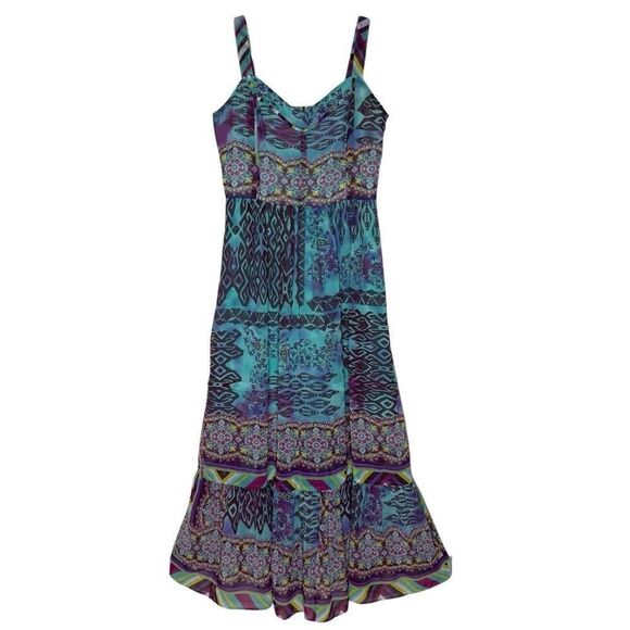 Betsey Johnson Y2K Colorful Bohemian Maxi Slip Dress Sz 10 Vacation, Party - Picture 2 of 14